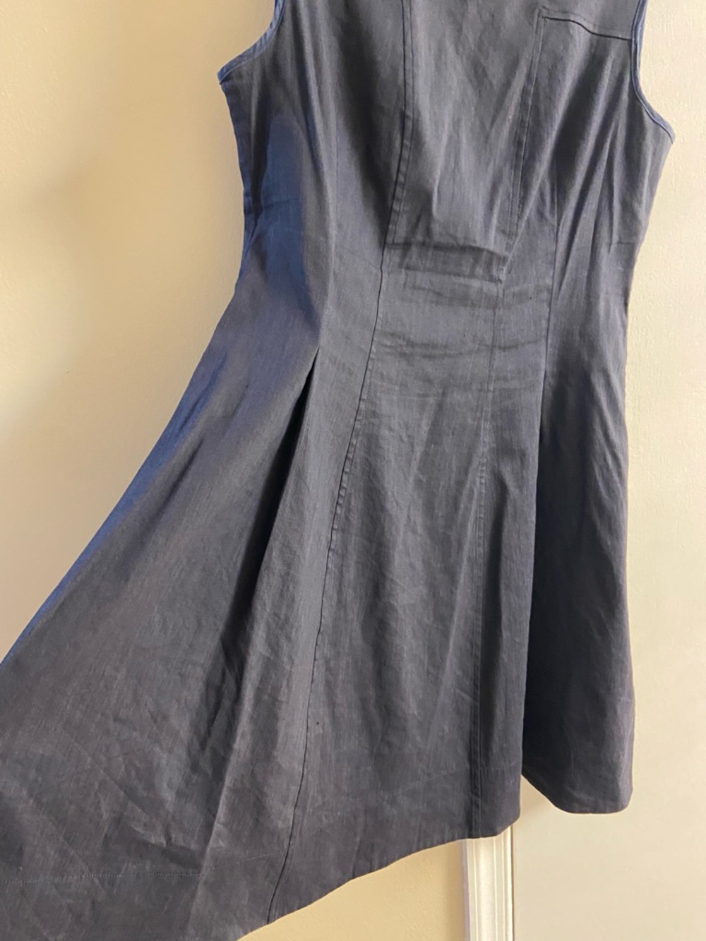 Theory Modern Tea Dress dark navy fit and flare linen blend sleeveless Sz 8 - Picture 5 of 7